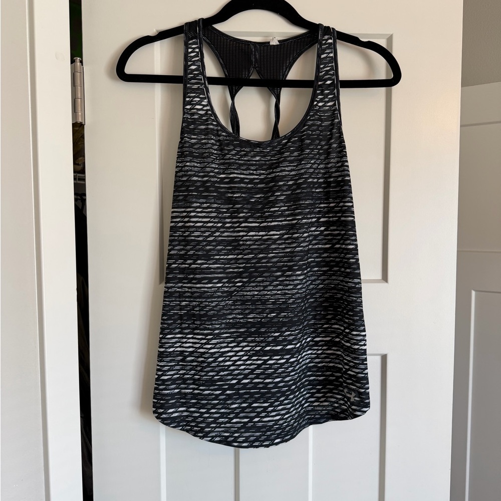 Under Armour Fly By 2.0 Racerback Black and White Tank Top S